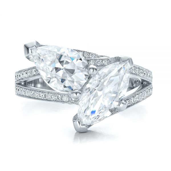 Platinum Custom Pear And Marquise Shaped Diamond Engagement Ring - Top View - 100392