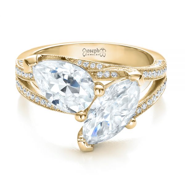 18k Yellow Gold 18k Yellow Gold Custom Pear And Marquise Shaped Diamond Engagement Ring - Flat View - 100392