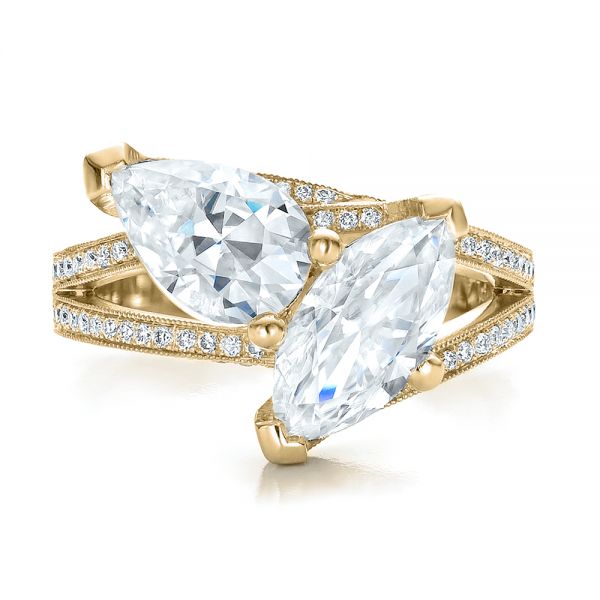 18k Yellow Gold 18k Yellow Gold Custom Pear And Marquise Shaped Diamond Engagement Ring - Top View - 100392