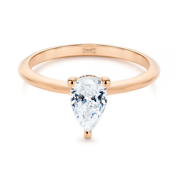 14k Rose Gold 14k Rose Gold Custom Pear-shaped Hidden Halo Diamond Engagement Ring - Flat View -  105884