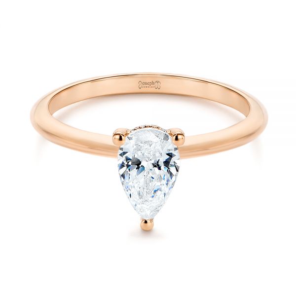 18k Rose Gold 18k Rose Gold Custom Pear-shaped Hidden Halo Diamond Engagement Ring - Flat View -  105884 - Thumbnail