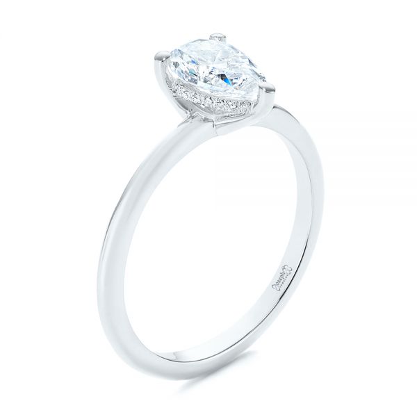 14k White Gold 14k White Gold Custom Pear-shaped Hidden Halo Diamond Engagement Ring - Three-Quarter View - 105884