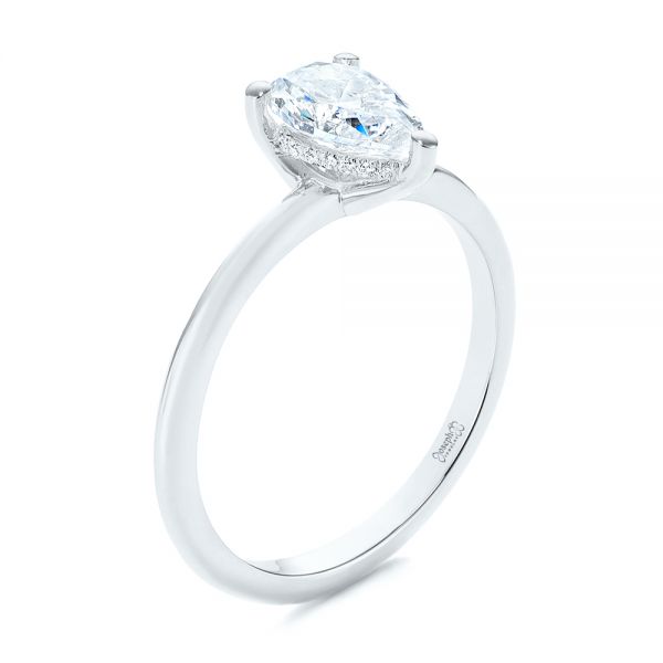  Platinum Platinum Custom Pear-shaped Hidden Halo Diamond Engagement Ring - Three-Quarter View -  105884 - Thumbnail