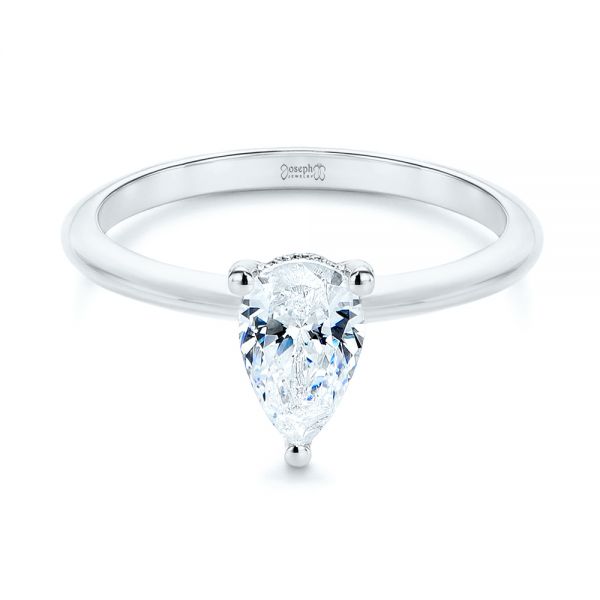 14k White Gold 14k White Gold Custom Pear-shaped Hidden Halo Diamond Engagement Ring - Flat View -  105884