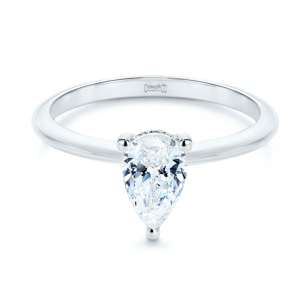 14k White Gold 14k White Gold Custom Pear-shaped Hidden Halo Diamond Engagement Ring - Flat View - 105884