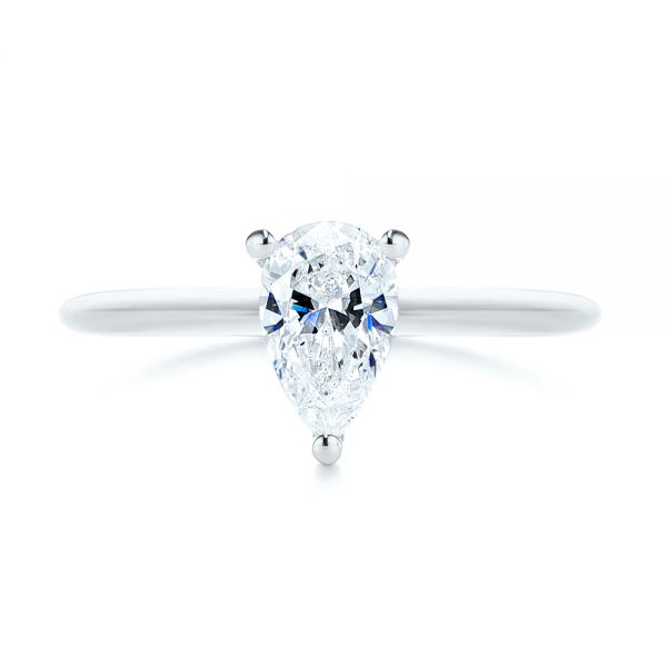 14k White Gold 14k White Gold Custom Pear-shaped Hidden Halo Diamond Engagement Ring - Top View -  105884 - Thumbnail