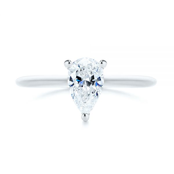 14k White Gold 14k White Gold Custom Pear-shaped Hidden Halo Diamond Engagement Ring - Top View - 105884