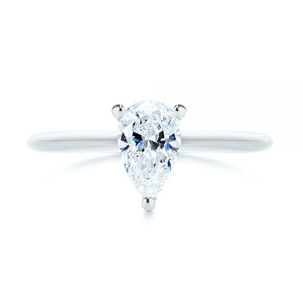 18k White Gold 18k White Gold Custom Pear-shaped Hidden Halo Diamond Engagement Ring - Top View -  105884 - Thumbnail