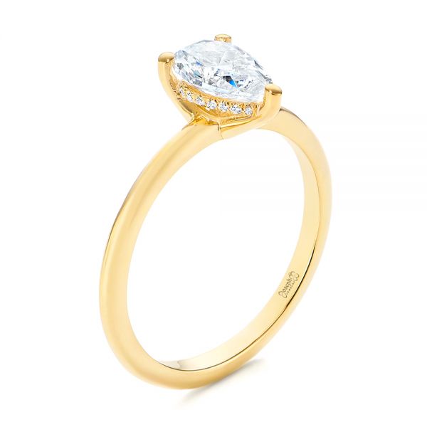 14k Yellow Gold Custom Pear-shaped Hidden Halo Diamond Engagement Ring - Three-Quarter View -  105884