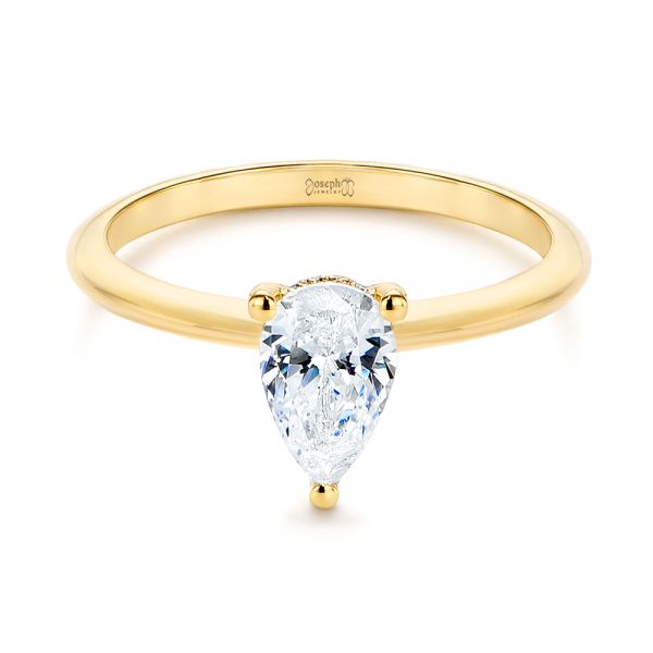14k Yellow Gold Custom Pear-shaped Hidden Halo Diamond Engagement Ring - Flat View -  105884