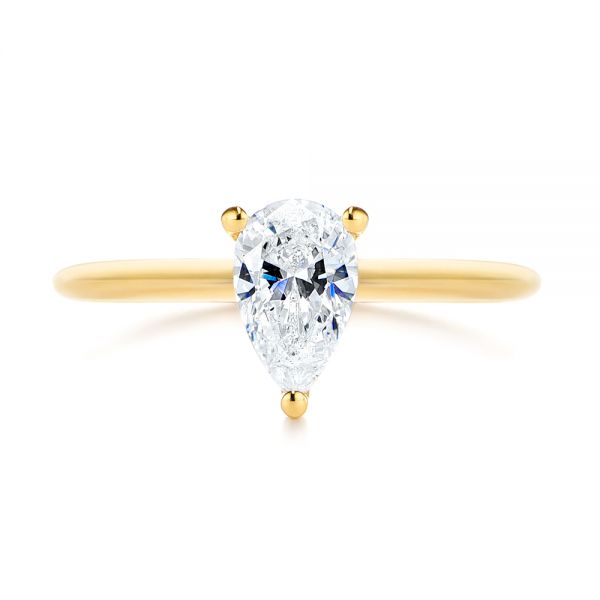 14k Yellow Gold Custom Pear-shaped Hidden Halo Diamond Engagement Ring - Top View -  105884 - Thumbnail