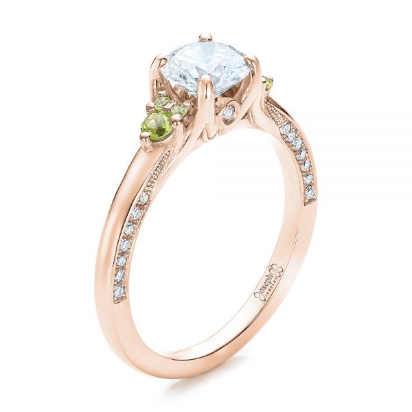 18k Rose Gold 18k Rose Gold Custom Peridot And Diamond Engagement Ring - Three-Quarter View -  100887