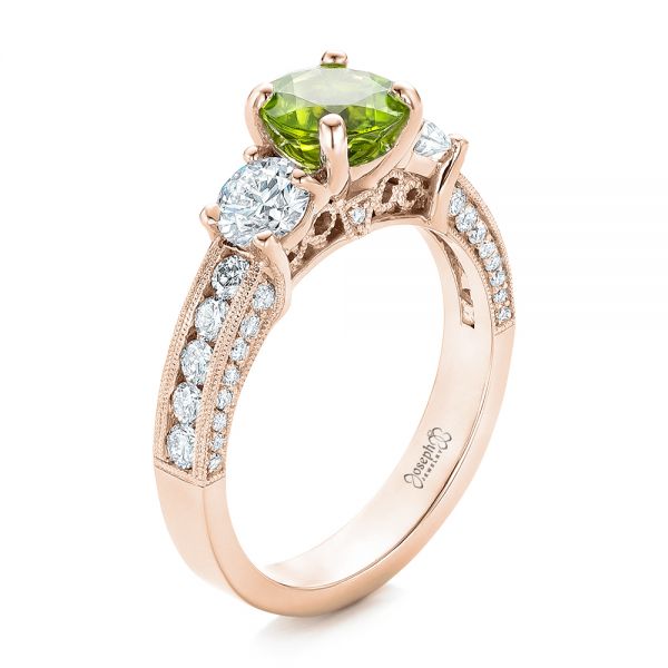 14k Rose Gold 14k Rose Gold Custom Peridot And Diamond Engagement Ring - Three-Quarter View -  102118