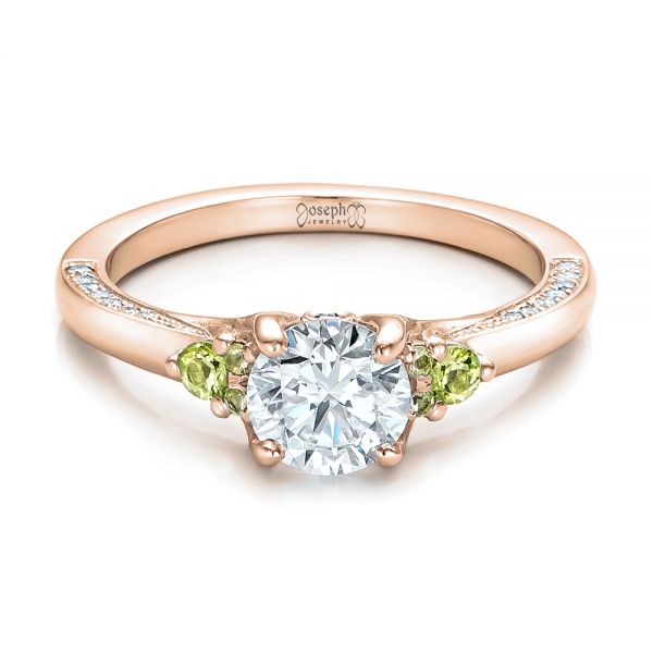 18k Rose Gold 18k Rose Gold Custom Peridot And Diamond Engagement Ring - Flat View -  100887