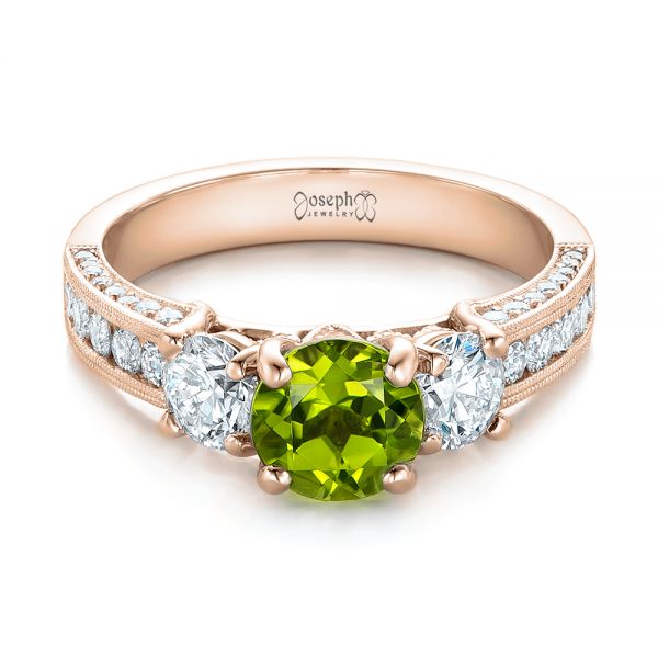 18k Rose Gold 18k Rose Gold Custom Peridot And Diamond Engagement Ring - Flat View -  102118