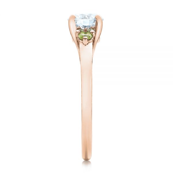 14k Rose Gold 14k Rose Gold Custom Peridot And Diamond Engagement Ring - Side View -  100887