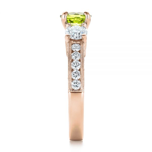 14k Rose Gold 14k Rose Gold Custom Peridot And Diamond Engagement Ring - Side View -  102118