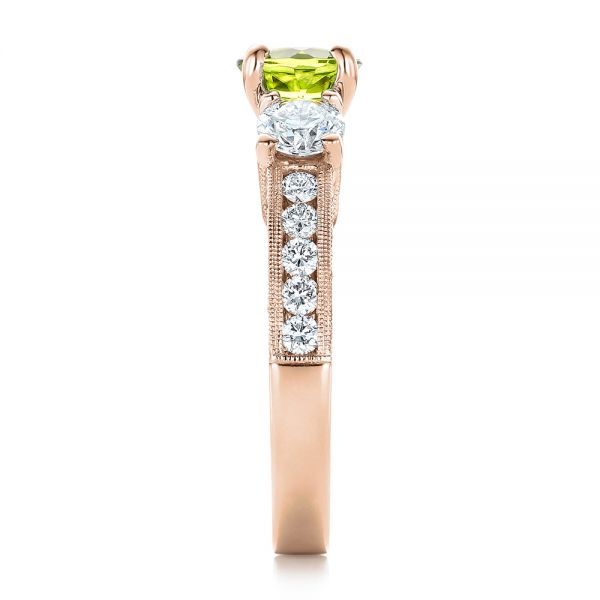 14k Rose Gold 14k Rose Gold Custom Peridot And Diamond Engagement Ring - Side View - 102118