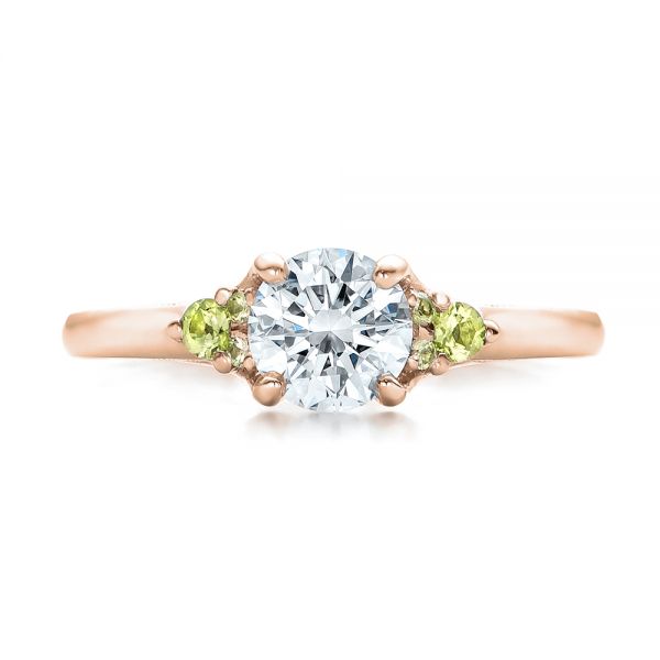 14k Rose Gold 14k Rose Gold Custom Peridot And Diamond Engagement Ring - Top View -  100887