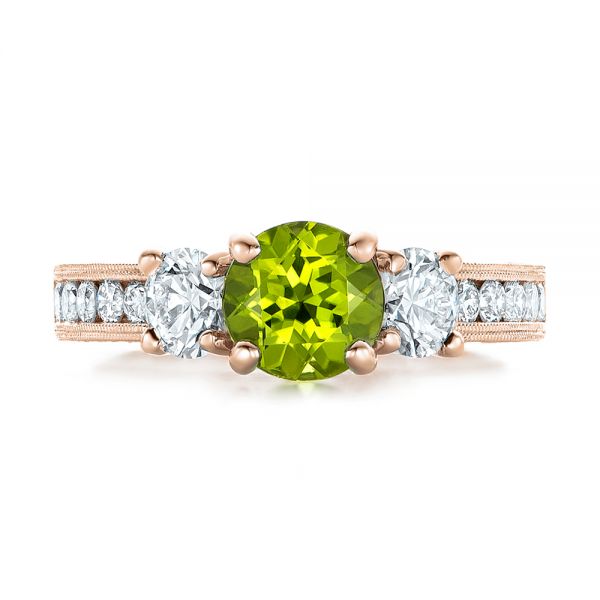 18k Rose Gold 18k Rose Gold Custom Peridot And Diamond Engagement Ring - Top View -  102118