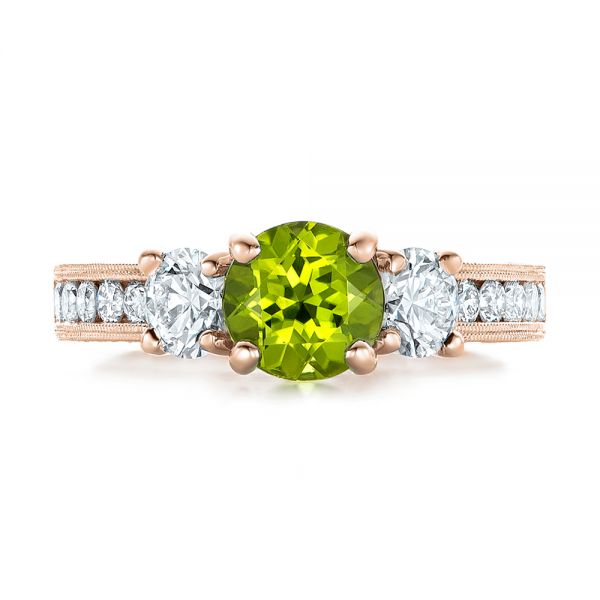 14k Rose Gold 14k Rose Gold Custom Peridot And Diamond Engagement Ring - Top View - 102118