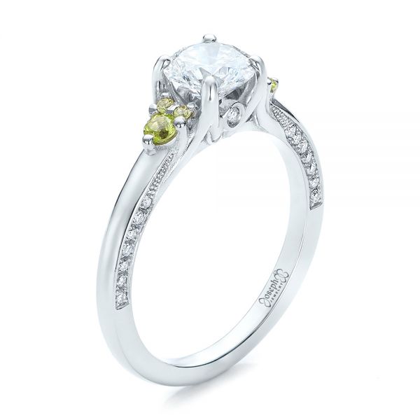 18k White Gold 18k White Gold Custom Peridot And Diamond Engagement Ring - Three-Quarter View -  100887