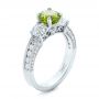14k White Gold Custom Peridot And Diamond Engagement Ring - Three-Quarter View -  102118 - Thumbnail