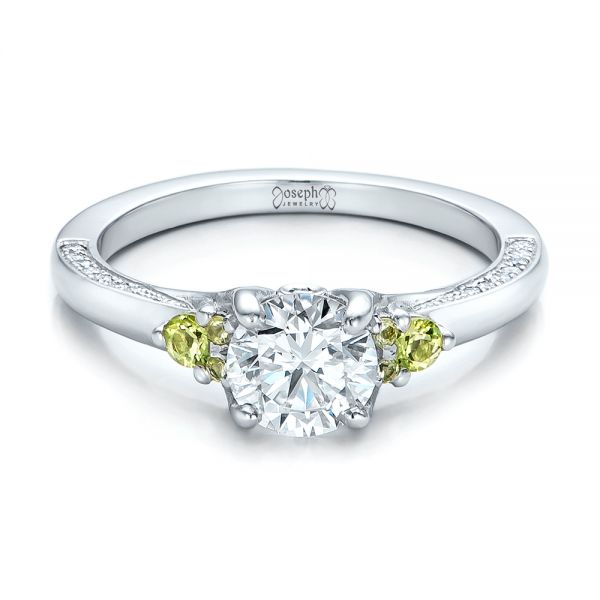 18k White Gold 18k White Gold Custom Peridot And Diamond Engagement Ring - Flat View -  100887