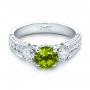 14k White Gold Custom Peridot And Diamond Engagement Ring - Flat View -  102118 - Thumbnail