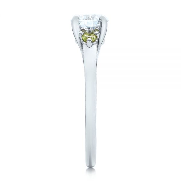 Platinum Custom Peridot And Diamond Engagement Ring - Side View - 100887