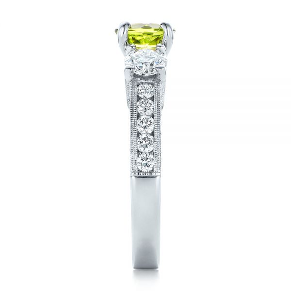 14k White Gold Custom Peridot And Diamond Engagement Ring - Side View -  102118