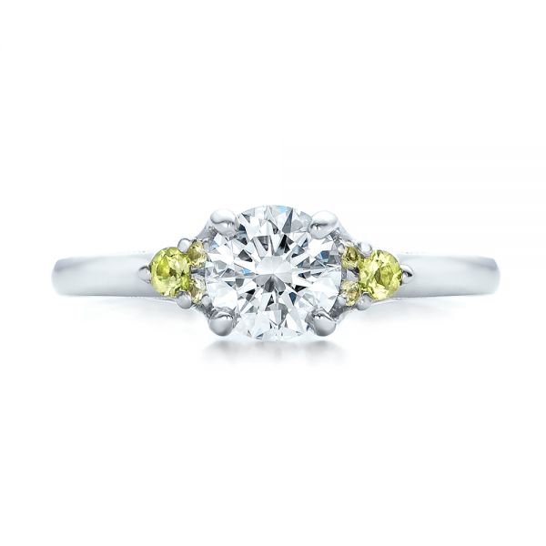  Platinum Custom Peridot And Diamond Engagement Ring - Top View -  100887