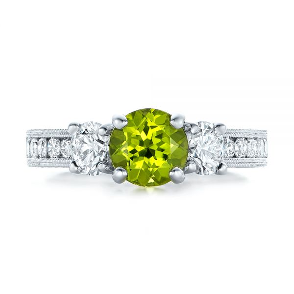 14k White Gold Custom Peridot And Diamond Engagement Ring - Top View -  102118