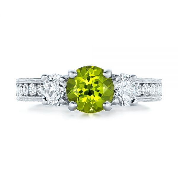 18k White Gold 18k White Gold Custom Peridot And Diamond Engagement Ring - Top View -  102118