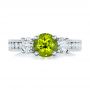 14k White Gold Custom Peridot And Diamond Engagement Ring - Top View -  102118 - Thumbnail