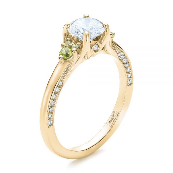 18k Yellow Gold 18k Yellow Gold Custom Peridot And Diamond Engagement Ring - Three-Quarter View -  100887