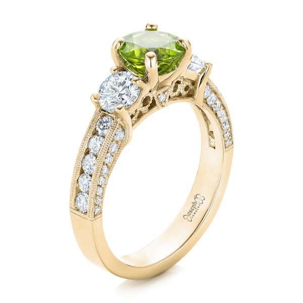18k Yellow Gold 18k Yellow Gold Custom Peridot And Diamond Engagement Ring - Three-Quarter View -  102118