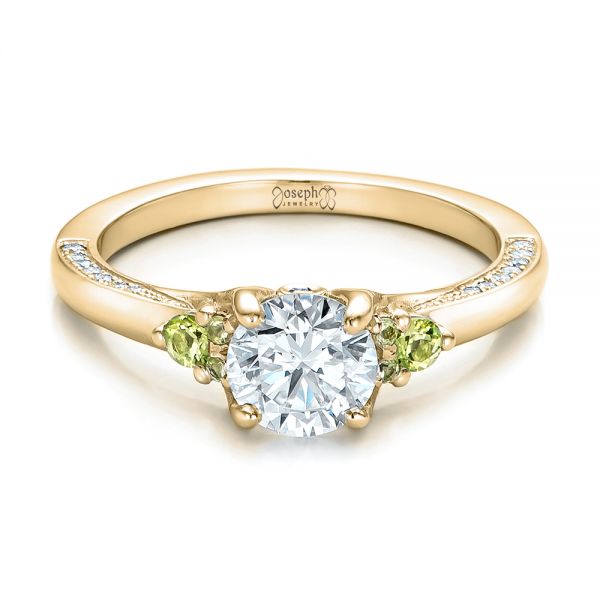 18k Yellow Gold 18k Yellow Gold Custom Peridot And Diamond Engagement Ring - Flat View -  100887