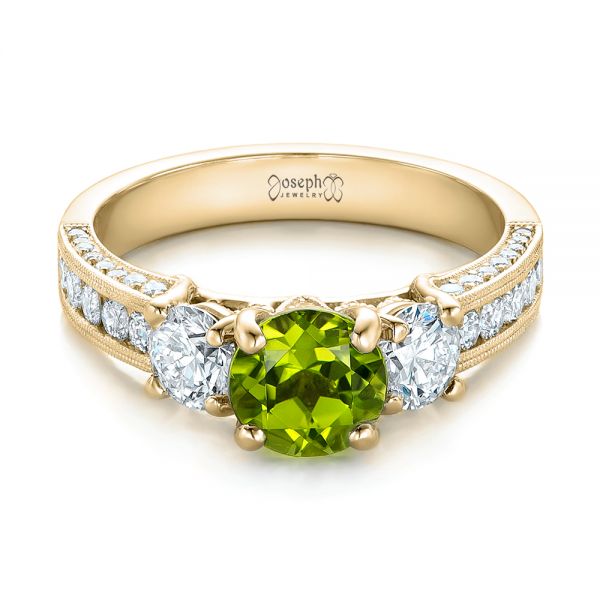 14k Yellow Gold 14k Yellow Gold Custom Peridot And Diamond Engagement Ring - Flat View -  102118