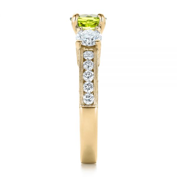 18k Yellow Gold 18k Yellow Gold Custom Peridot And Diamond Engagement Ring - Side View -  102118
