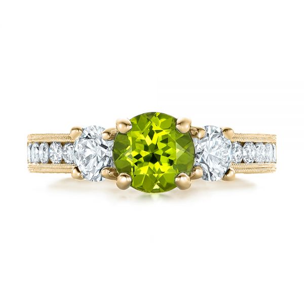 18k Yellow Gold 18k Yellow Gold Custom Peridot And Diamond Engagement Ring - Top View - 102118