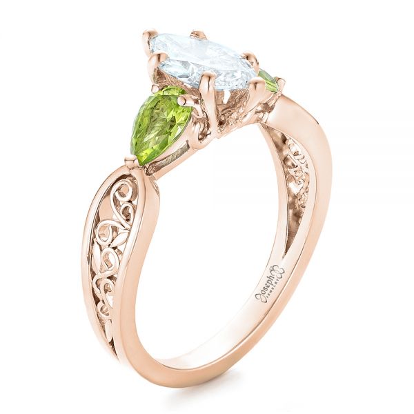 18k Rose Gold 18k Rose Gold Custom Peridot And Marquise Diamond Engagement Ring - Three-Quarter View -  102290