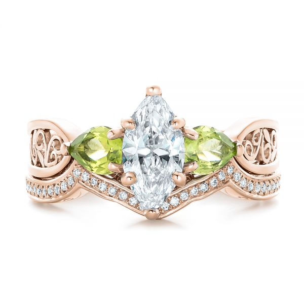 18k Rose Gold 18k Rose Gold Custom Peridot And Marquise Diamond Engagement Ring - Three-Quarter View -  102290