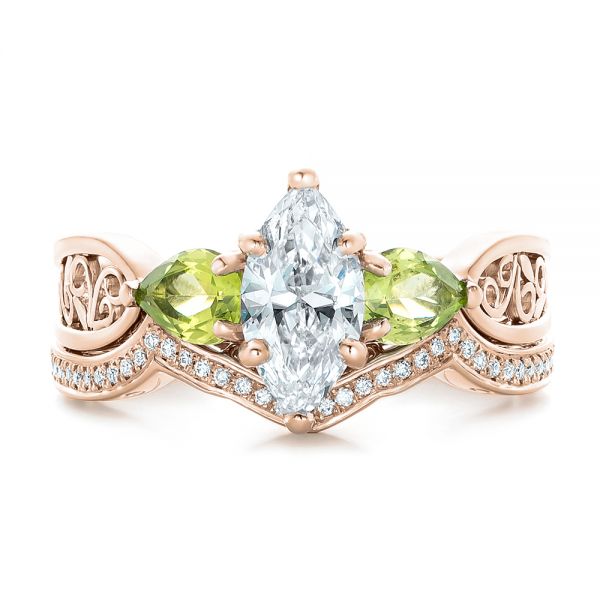 18k Rose Gold 18k Rose Gold Custom Peridot And Marquise Diamond Engagement Ring - Three-Quarter View - 102290