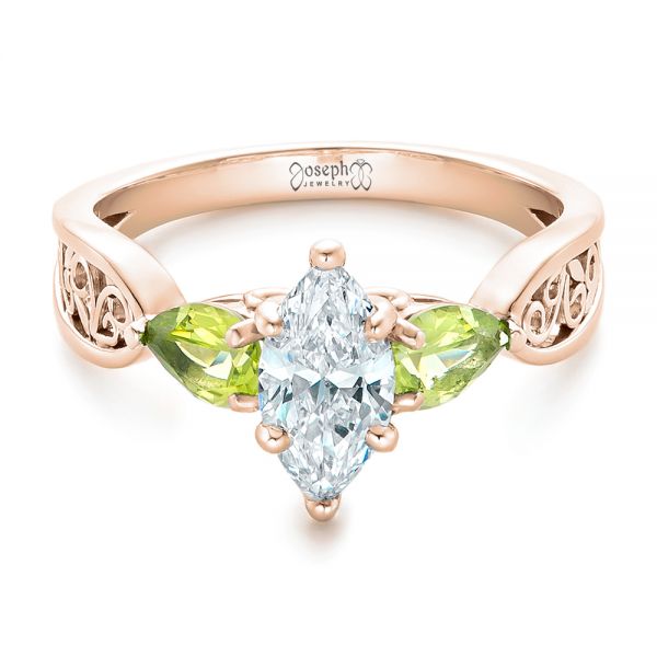 18k Rose Gold 18k Rose Gold Custom Peridot And Marquise Diamond Engagement Ring - Flat View -  102290