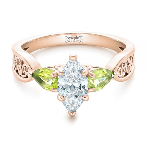 18k Rose Gold 18k Rose Gold Custom Peridot And Marquise Diamond Engagement Ring - Flat View - 102290