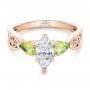 14k Rose Gold 14k Rose Gold Custom Peridot And Marquise Diamond Engagement Ring - Flat View -  102290 - Thumbnail