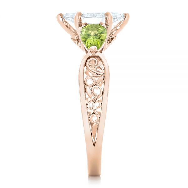 18k Rose Gold 18k Rose Gold Custom Peridot And Marquise Diamond Engagement Ring - Side View -  102290