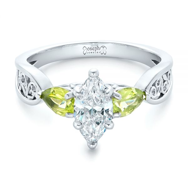 14k White Gold 14k White Gold Custom Peridot And Marquise Diamond Engagement Ring - Flat View -  102290