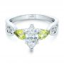  Platinum Custom Peridot And Marquise Diamond Engagement Ring - Flat View -  102290 - Thumbnail